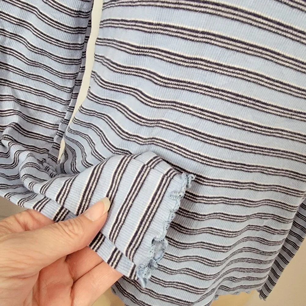 Justice Girls Long Sleeve Lace Up Ribbed Thermal Top Blue Stripes